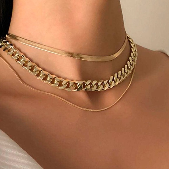 Silver or Gold Tone Chunky Chain Multilayer Necklace - Picture 3 of 5